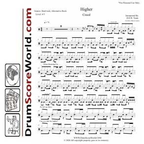 Creed - Higher | Drum Sheet + Play-Along Track